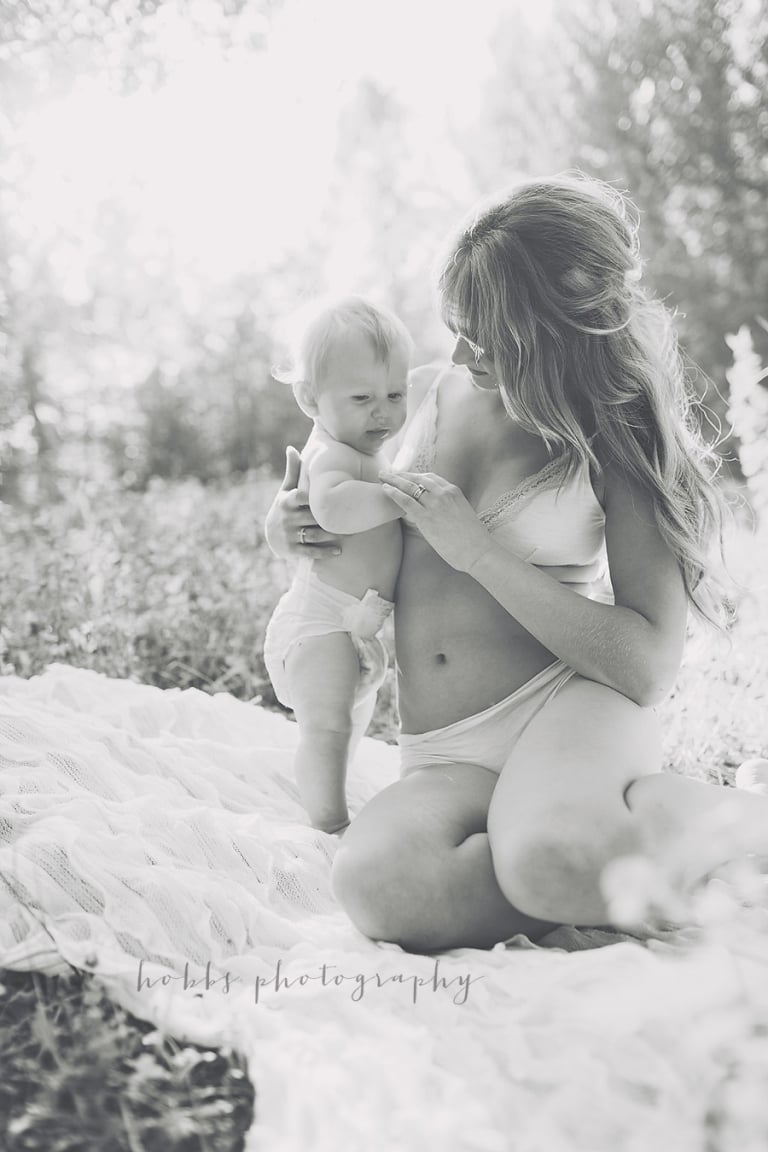 black and white motherhood portrait