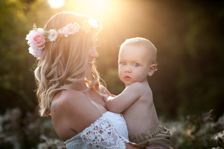 flower crown and white lace dress for this bohemian family photo session