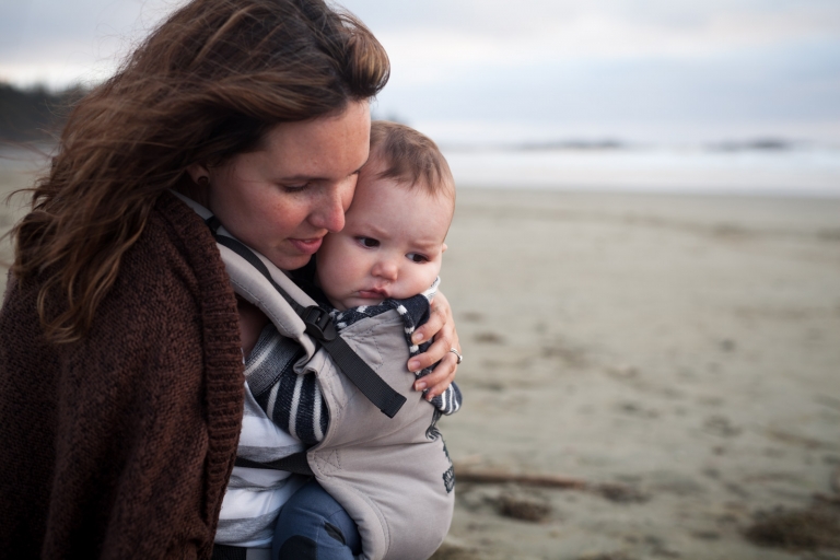 documentary photography captures mom wearing her baby in Tula carrier