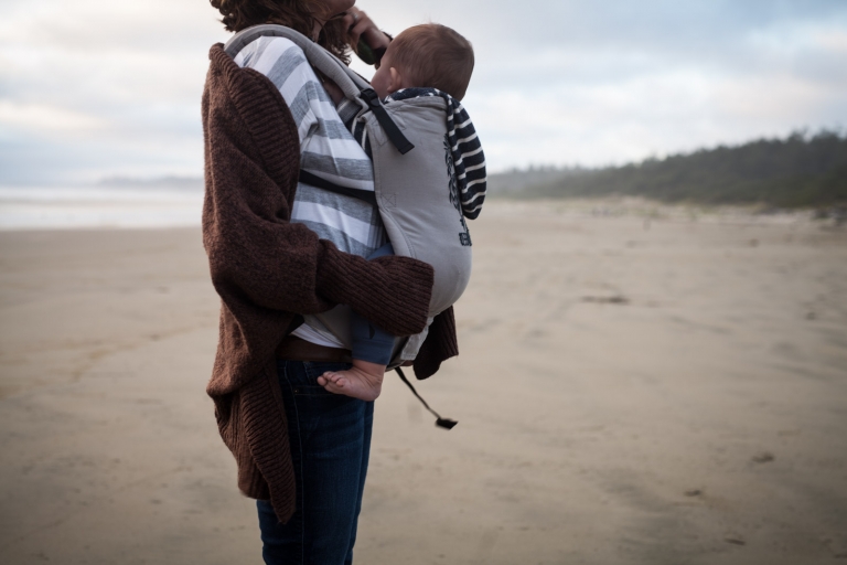 Vancouver Island mom wears her baby in Tula baby carrier