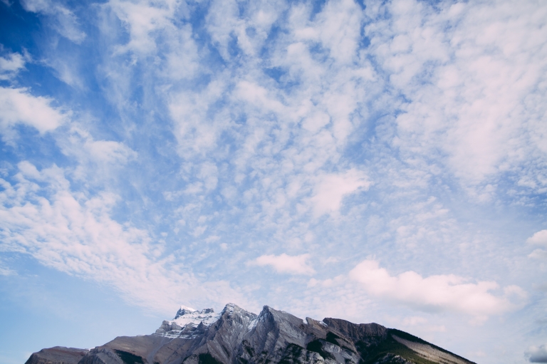blue skies and mountain top in Banff National Park