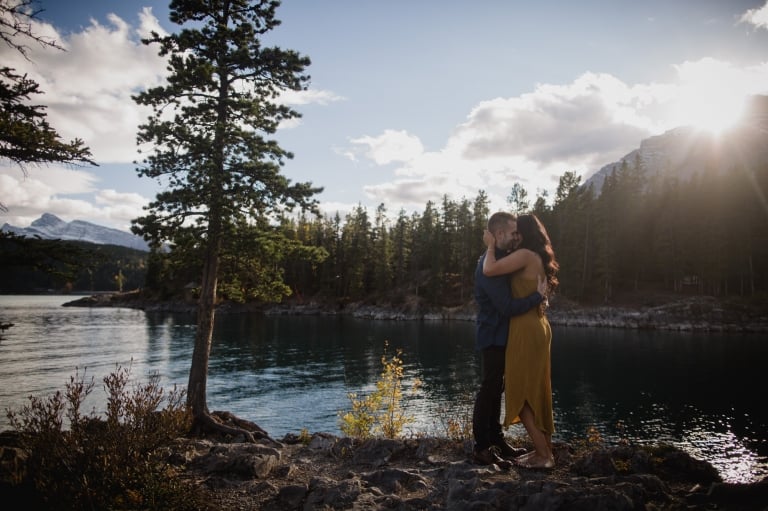 golden hour boho engagement pictures in Banff