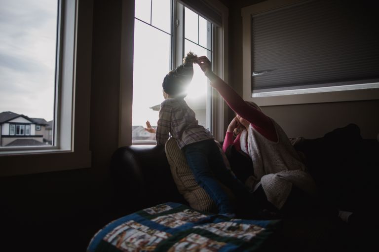 special light on little girl and mother