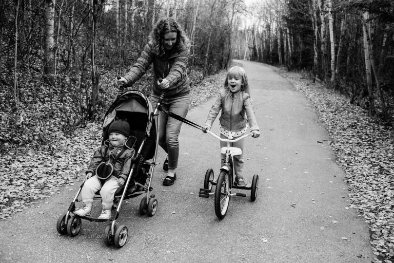 kids have fun on walking trail in Mill Creek Ravine.