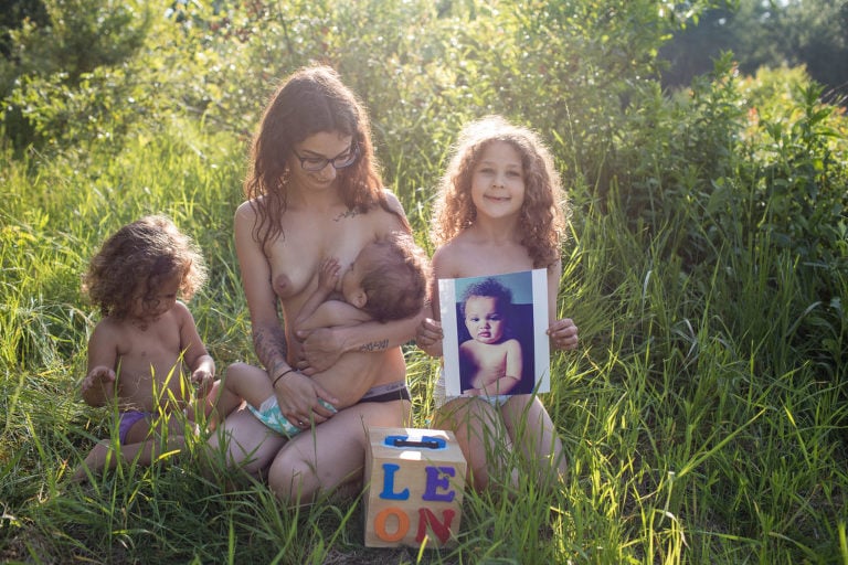 mom whose child has died with her three living children